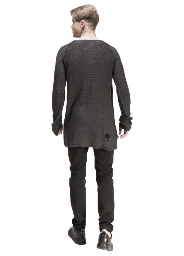 ANTHRACITE LONG SLEEVES TORN SWEATER