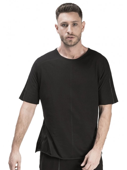 BLACK RIBBED DETAIL T-SHIRT