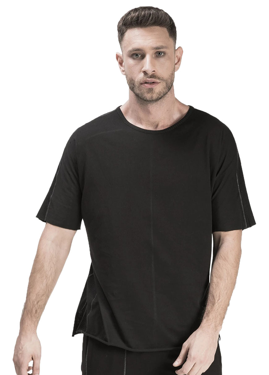 BLACK RIBBED DETAIL T-SHIRT