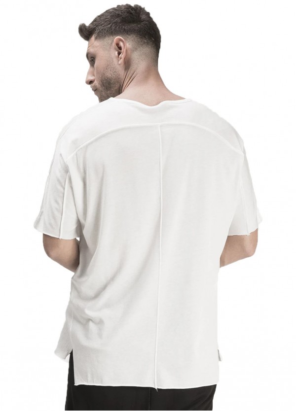 WHITE RIBBED DETAIL T-SHIRT